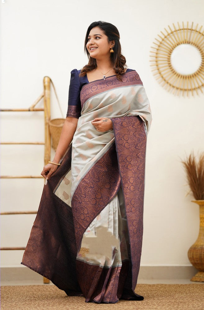Marvellous Beige Soft Silk Saree With Stylish Blouse Piece