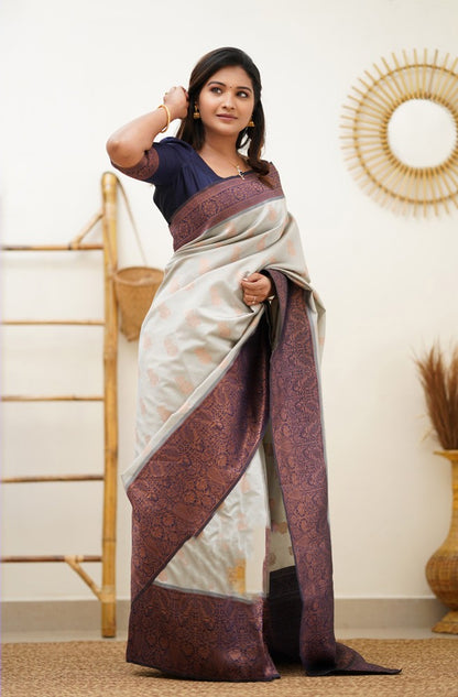 Marvellous Beige Soft Silk Saree With Stylish Blouse Piece