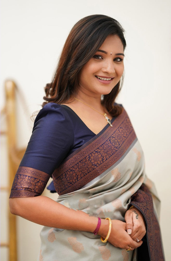 Marvellous Beige Soft Silk Saree With Stylish Blouse Piece