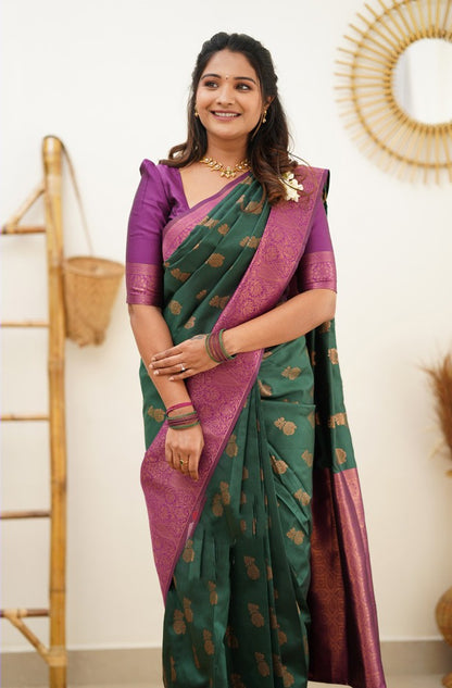 Charming Green Soft Silk Saree With Mesmeric Blouse Piece