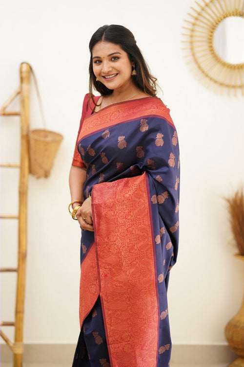 Load image into Gallery viewer, Magnetic Navy Blue Soft Silk Saree With Fragrant Blouse Piece
